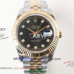 EX Factory Rolex Datejust II 41mm 2836 Automatic Watch - Black Diamond Dial Yellow Gold And Steel Band